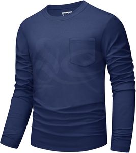 Camiseta de cuello redondo antiarrugas ajustada para hombre, 100% algodón, transpirable, manga larga, logotipo personalizado, ropa de calle en blanco de peso pesado - Product Image 1