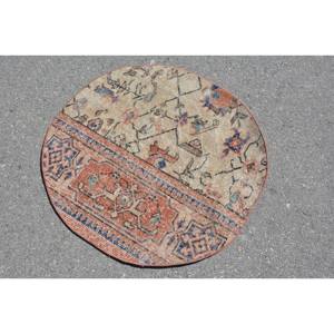 พรมตุรกีโบราณดีไซน์การเย็บปะติดปะต่อกันสีแดงสีเบจวัสดุขนสัตว์2.6 x 2.6ft มีหนุนหลังทำจากยางสำหรับห้องนอนห้องโถง - Product Image 4