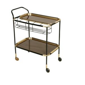 Mesa con acabado dorado, carrito de mesa, diseño de interiores, muebles de lujo, carrito de noche de metal y vidrio, interior y exterior - Product Image 4