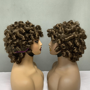 Hot Wholesale Supply 12 Inch Bang Spring Curl No Lace <b>Wig</b>, Vietnamese Human Hair <b>Bob</b> <b>Wig</b>, SDD Full Fluffy Curls - Product Image 5