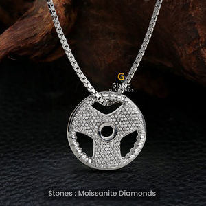 Colgantes de joyería fina en forma de rueda de encanto completamente helados con diamantes cultivados en laboratorio de corte brillante redondo en plata de ley 925 - Product Image 6