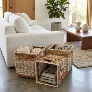 Natural Water Hyacinth Storage <b>Basket</b> Set White Chevron Square <b>Cube</b> Shelf Storage Organizer Box Setup Decor Pure Art Design - Product Image 4