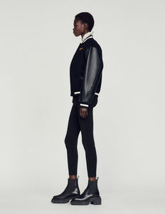 Patchs de Logo personnalisés vestes en laine noire bon marché avec manches en cuir de vache noir véritable vestes d'université de Letterman en gros - Product Image 6