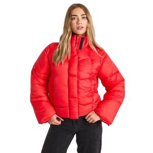 Chaqueta de Invierno Acolchada de Manga Larga de Punto Transpirable Color Verde Neón Rojo para Mujer - Product Image 1