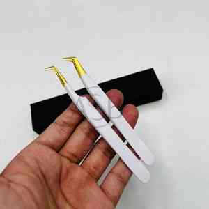 Pince à cils ASB White Gold 90 65 degrés à pointe fine, prise ferme, pour volume, cils personnalisés, professionnelle, en acier inoxydable, durable - Product Image 4