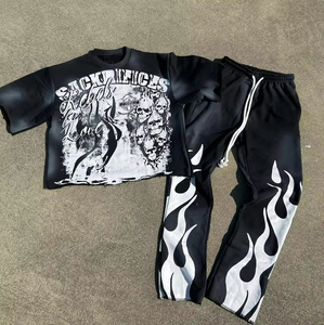 OEM Personnalisé Dernière Conception Broderie Empilée Hommes Survêtements Évasés Lavage À L'acide Survêtement Empilés Impression Bouffée Survêtements - Product Image 1