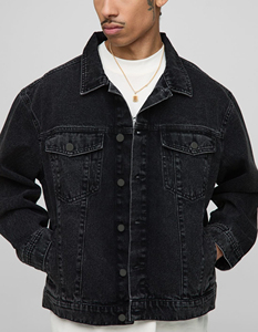 Veste en jean noire vintage 100% coton sur mesure pour hommes veste d'homme oversize à épaules tombantes DTF imprimé logo hip hop personnalisé - Product Image 4