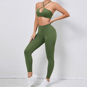 Fitness Yoga Set Plus Size Cross Straps Sexy Wrap Bra Leggings 2 piezas Set Cintura elástica Yoga Pantalones Active Gym Workout Ropa - Product Image 5