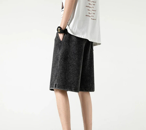 290Gsm 100% algodón lavado ácido pantalones cortos estilo Hip Hop ajuste holgado cintura media transpirable High Street Hot Running pantalones cortos masculinos - Product Image 4