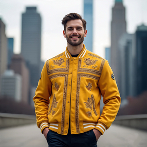 เสื้อเบสบอลสำหรับผู้ชายเสื้อแจ็กเก็ตเบสบอลแขนเสื้อแบบเปิดลงปักลายตัวอักษรเสื้อสเวตเตอร์แบบลำลองงานตามสั่ง - Product Image 6