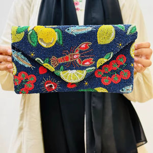 Personalized Custom Glass Beaded Tote <b>Bag</b> Custom Color Wedding <b>Bridesmaid</b> <b>Gift</b> Blue Floral Design MS Handicraft Model Ms-wc-001 - Product Image 4