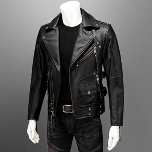 Chaqueta de cuero negro de otoño para hombre estilo Punk de talla grande 6XL piel de vaca Natural Slim Fit motocicleta abrigo de cuero genuino - Product Image 2