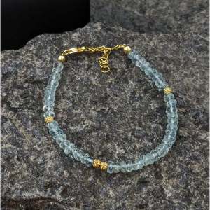 Aquamarine <b>Gemstone</b> <b>Bracelet</b> with Diamond and Pearl Religious Style Religious Wedding Engagement Anniversary Party Gift Bangles - Product Image 4