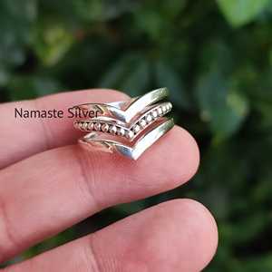 925 Sterling Silver Handmade Triple Layer Stacking <b>Ring</b> Unique Design for Trinity Plain Silver <b>Ring</b> Band <b>Statement</b> Promise Gift - Product Image 3