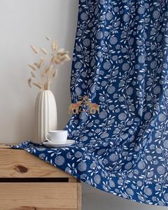 ผ้าม่านหน้าต่างลายดอกไม้สีฟ้าสำหรับห้องนั่งเล่น ชุดผ้าม่านผ้าฝ้ายหรูหรา - Product Image 3