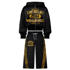Chándal Informal de Invierno de Primera Calidad, Talla Grande, Holgado, Estilo Urbano, Lavado Ácido Decolorado al Sol, Ropa de Entrenamiento, Logotipo de Marca Personalizado - Product Image 2