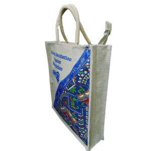 Dernier arrivage Sac fourre-tout en jute imprimé personnalisé Sac à provisions multicolore à poignée zippée style designer vente en gros/shopping/épicerie - Product Image 3