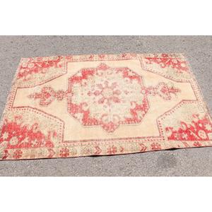 พรมตุรกี, พรมวินเทจขนาด 4.1x6.5 ฟุต, พรมขนสัตว์สีแดงล้วน - Product Image 3