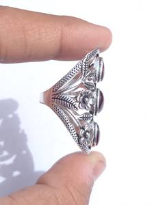 Handmade Moonstone Full <b>Finger</b> <b>Ring</b> with Flower Design and Three Stones - Product Image 6