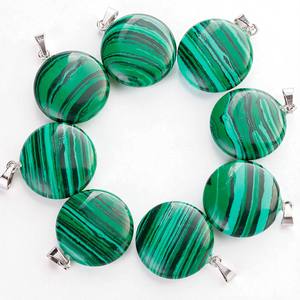 Offre Spéciale Christian Bohême Rond Cabochon Malachite Gemstone Charme Pendentif-925 Bijoux En Argent - Product Image 1