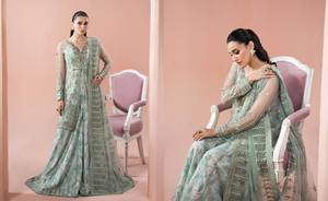 Vêtements d'hiver shalwar kameez pour femmes, costumes en organza de créateur pour femmes, vêtements brodés en organza pour l'hiver. - Product Image 3