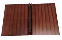 Porte-menu en bois A4 poli à la main avec bords en cuir, 3 vis, changement facile, certifié ISO9001:2015, logo personnalisé, restaurant