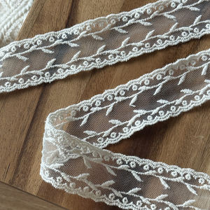 Guirnalda de Hojas de 3.5 cm, Borde Floral, Encaje de Tul Coreano, Encaje de Algodón Bordado, Ancho para Decoración de Bodas, 1.38 Pulgadas - Product Image 1