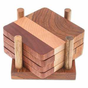 Ensemble de 4 sous-verres en bois de noyer brun de style européen de qualité supérieure fabriqués à la main pour thé café salle à manger et hôtels cadeau du nouvel an - Product Image 2