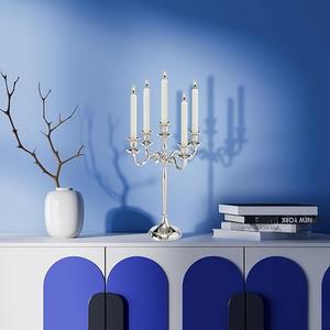 El más nuevo diseño de tamaño largo oro Metal aluminio boda decorar Mesa candelabros decoración del hogar portavelas plata brillante acabado - Product Image 2