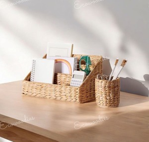 Modern Classic Natural Wood Desktop Pen Holder Bamboo Books Organizer Dark Brown Beige File Stand for Living Room Hotels Malls - Product Image 4