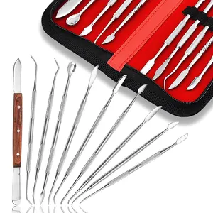 10 Pcs Dental Wax Carving Carvers Tools Stainless Steel Set Sculpture Chisel Double-Ended Pottery and Polymer Clay Tools and Carrying Case
