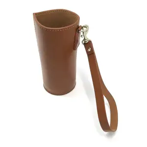 wholesale PU leather custom glass water bottle holder with strap