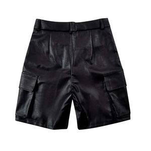 Pantalones Cortos de Cuero de Diseño Vintage Casuales para Hombre, Cómodos, Recién Llegados, Color Sólido Personalizado, Cintura Media Ajustable - Product Image 1