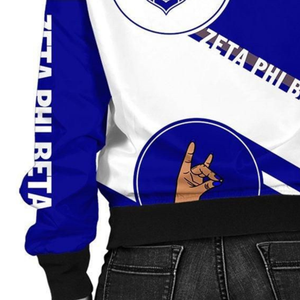 Chaqueta de Satén Zeta Phi Beta 1920, Ropa Griega para Mujer, Azul Blanco, Bordado con el Escudo ZPB, Estilo Universitario Premium - Product Image 5