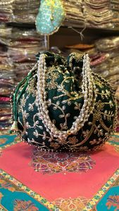 Lot de mode Floral Gota travail pochette sac à main Potli Khajur sac pochette cordon sac faveur de mariage pour dames - Product Image 3