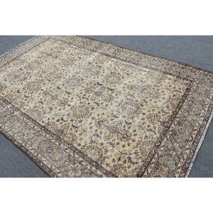 Alfombra de Lana Clásica Beige Marrón de 6.4 x 10.2 pies, Diseño Turco de Patchwork, Ecológica, Pelo Mediano, Rectangular para Comedor, con Base de Látex - Product Image 4