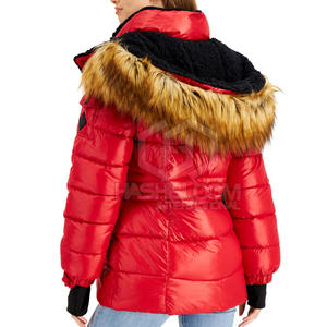 Femmes XL Taille Hiver Peau De Mouton Fermeture Éclair Tricoté À Capuche Doudoune Respirant Polyester Logo Personnalisé Imprimé Solide En Gros - Product Image 2
