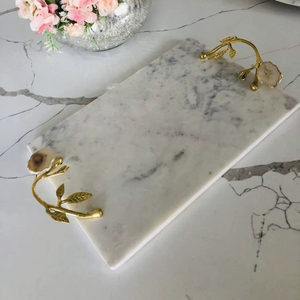 Plateau en marbre élégant Plateau de service décoratif moderne et élégant pour table à manger Organisateur de vanité de cuisine Cadeau de pièce maîtresse - Product Image 1
