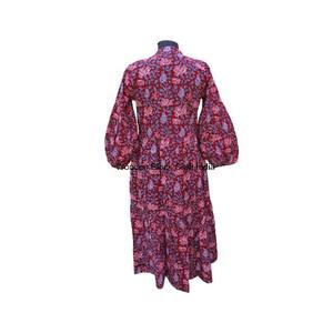 Vestido Midi de Mujer Tejido a Mano con Estampado Floral Elegante, 100% Algodón, Cuello en V, Mangas Largas, Silueta en Línea A, Elegante, Lavado en Seco - Product Image 4