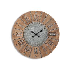 Horloge murale minimaliste en fer et bois avec finition mate pour intérieurs Horloge murale ronde minimaliste en bois Quartz silencieux - Product Image 1