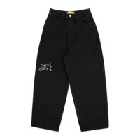 Jean en denim tricoté léger et décontracté pour homme, coupe droite, délavage moyen, avec logo brodé personnalisé – Grande qualité, offre spéciale hiver