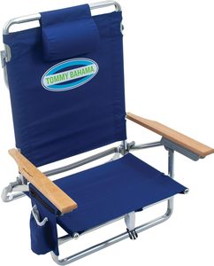 Classic Navy Lay Flat 5-Position <b>Folding</b> <b>Beach</b> <b>Chair</b> Modern Outdoor Furniture with Stainless Steel for Garden Use - Product Image 1