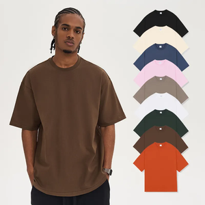 Camiseta Extra Grande para Hombre, 100% Algodón, Tejido Grueso, Estilo Urbano, Hombros Caídos, Manga Corta, Color Sólido, Ajuste Holgado, Personalizable - Product Image 1