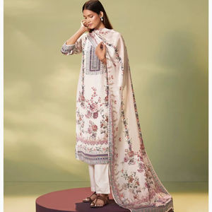 Elegante Conjunto de Traje de Algodón con Estampado Floral y Dupatta a Juego para Mujer - Product Image 1