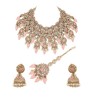 <b>Wedding</b> Floral Choker, Bridal Choker <b>Set</b>, Dulhan Floral Choker , Reverse AD Jewelry , Mehandi Plated ,Designer Jewelry - Product Image 3