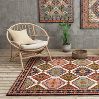 Tapis d'intérieur réversible coloré, style ethnique rétro bohème géométrique, lavable en machine, rembourré, antidérapant, pour salon