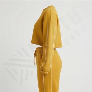 Conjunto de Dos Piezas para Mujer, Invierno 2026, Sudadera Corta con Cremallera y Pantalones Acampanados, 100% Algodón, Transpirable, Personalizable con Logotipo, Chándal - Product Image 3