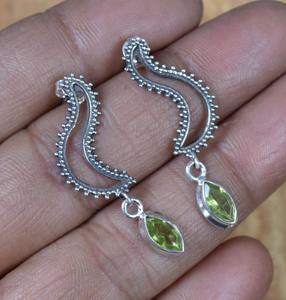 Women's Boho Style 925 Sterling <b>Silver</b> <b>Drop</b> <b>Earrings</b> Handmade with Gold Plating Trending Peridot Gemstone Jewelry Gift for Mom - Product Image 2
