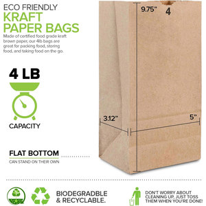 Stock Your Home Bolsas de papel Kraft desechables compostables 4 Lbs Etiquetas de cartón pequeñas para niños Snacks Sándwiches Comestibles - Product Image 3