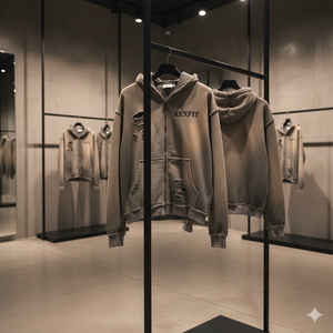 Trending Grey Rexfit Zip Up Hoodie With Distressed <b>Details</b> Premium Fabric Street Style Ideal For Casual Wear And Daily Fashion - Product Image 4